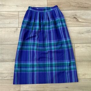 Pendleton Purple and Green Plaid Wool Midi Skirt